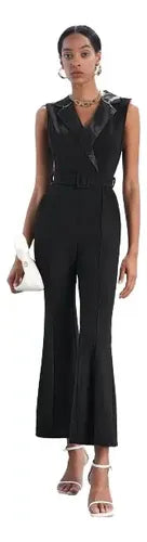 Entero Jumpsuit Mono Negro Fiesta Con Cinturón El 166 Negro L