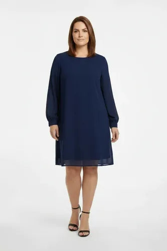 Vestido midi azul y negro túnica gasa manga larga
