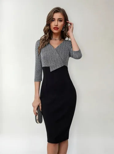 Vestido Ajustado Oficina Cóctel Escote Cruzado Mangas Va 585