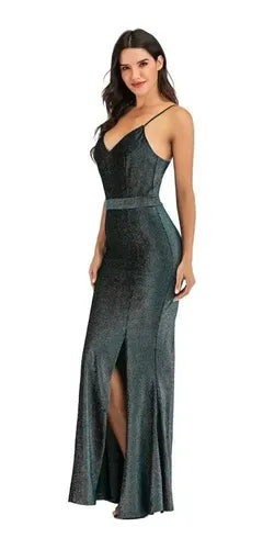 Vestidos Fiesta Largo Bodycon Sin Espalda Brillo Tajo Va 408