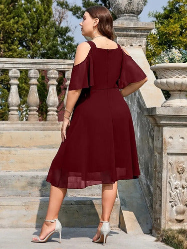 Vestido Fiesta Talla Grande Manga Hombros Descubierto Vg 152