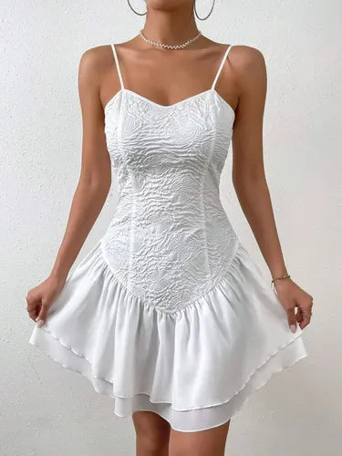 Vestido Corto Tirantes Jacquard Fiesta Novia Civil Va 576 Blanco M