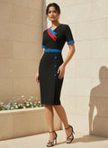 Vestido corto azul semiformal con escote V