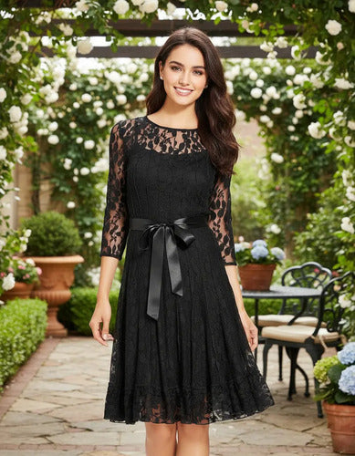 Vestido Negro De Encajes Ve 61 Negro 40