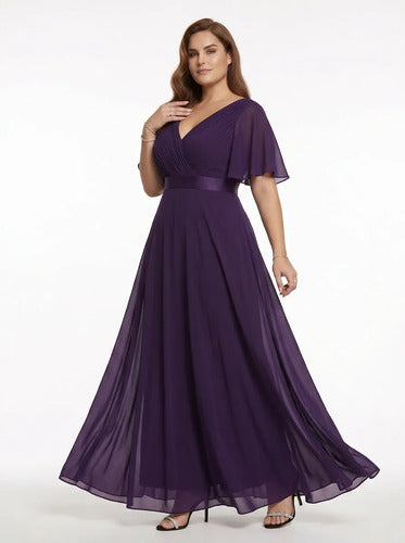 Vestido evasé largo al tobillo burdeo talla grande