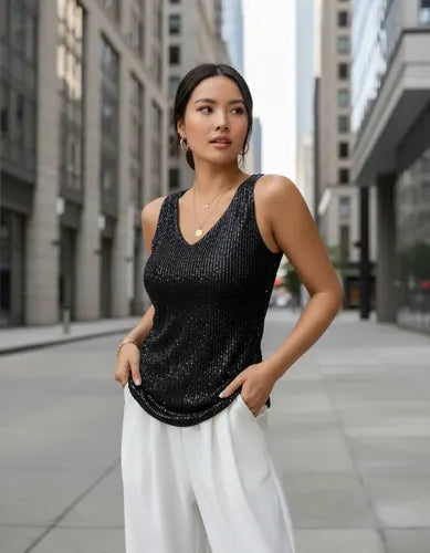 Top Blusa Mujer Fiesta Lentejuelas Bb 48