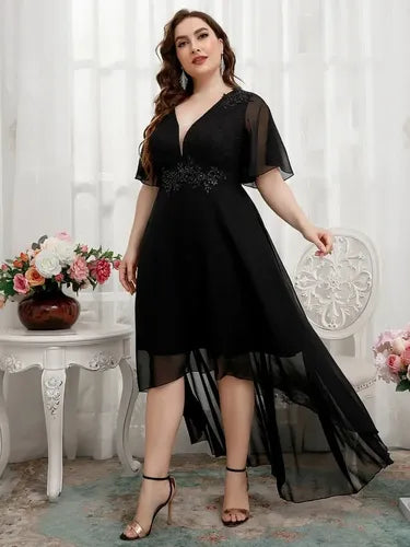 Vestido Fiesta Manga Talla Grande Vg 104 Negro 3xl