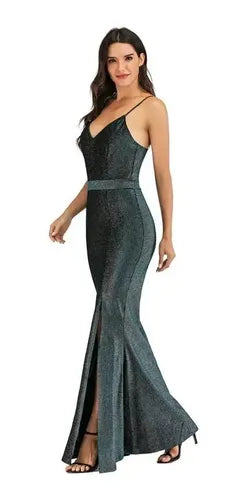 Vestidos Fiesta Largo Bodycon Sin Espalda Brillo Tajo Va 408