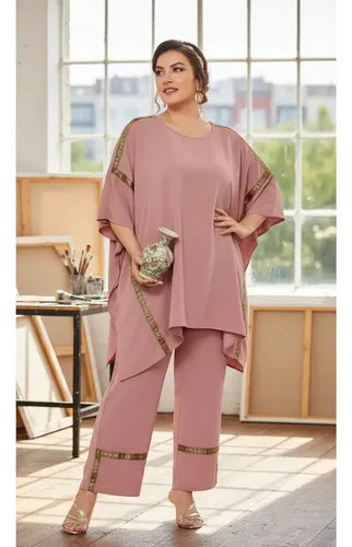 Conjunto Pantalones Blusón De Manga Murciélago Entero Vg 207 Rosa L