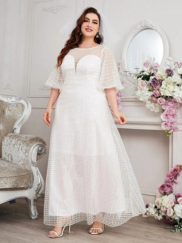 Vestido Novia Boda Manga Farol Talla Grande Curvy Ns 14