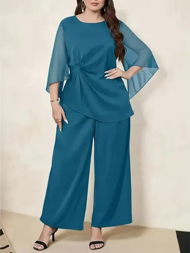 Conjunto Blusón Y Pantalón Entero Talla Grande Vg 218 Azul Verdoso 2xl
