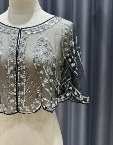 Bolero Fiesta Chal  Lentejuelas Capa De Fiesta Accesorio P 04 Negro-plateado Única