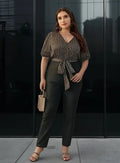 Entero Jumpsuit Talla Grande Escote Cruzado Cinturón Vg 202