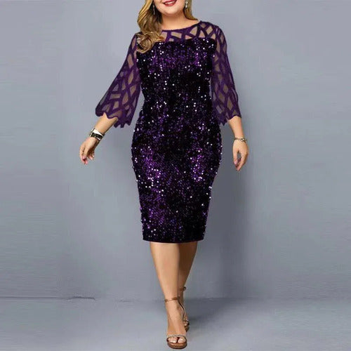 Vestido midi multicolor lentejuelas talla grande