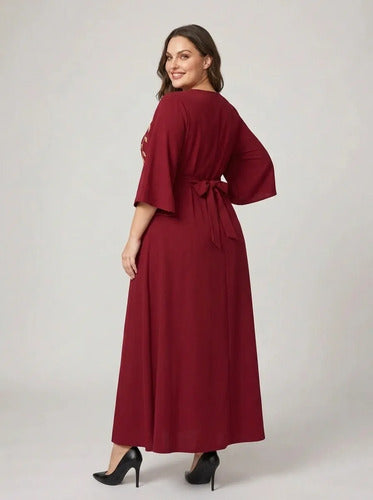 Vestido largo túnica burdeo talla grande