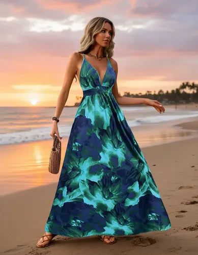 Vestido Largo Bohemio Playa Estampado Floral Verano
