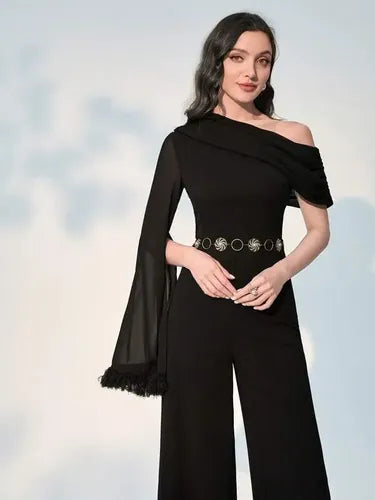 Entero Jumpsuit Mono Negro Fiesta Un Hombro El 82 Negro S