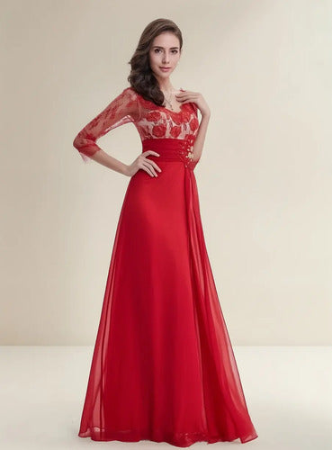 Vestido De Fiesta Largo Gasa Graduación Matrimonio Ep 18 Rojo 8