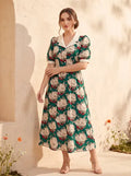 Vestido largo verde estampado romántico
