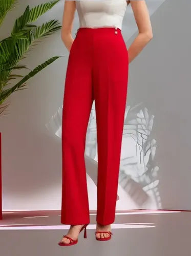 Pantalon Mujer  Elegante Bolsillos Pt 15 Rojo Xs