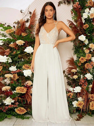 Entero Jumpsuit Mono Fiesta Forrado Novia Espalda El 134