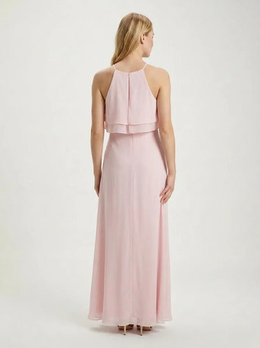 Vestido largo rosa evasé hombros descubiertos