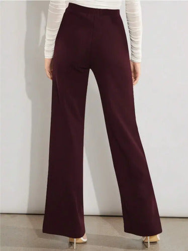 Pantalón Mujer Pierna Ancha Cintura Elasticada Pt 16 Burdeo S
