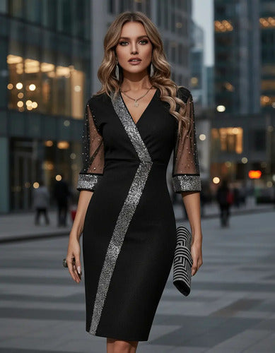 Vestido Fiesta Negro Lentejuelas Va 362