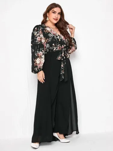 Entero Palazzo Jumpsuit Talla Grande Estampado Falda Vg 89