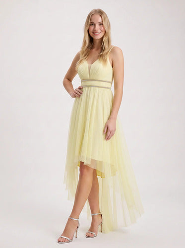 Vestido largo mullet de tul con tirantes finos