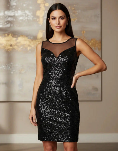 Vestido Fiesta Corto Lentejuelas  Vl 66 Negro S