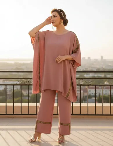 Conjunto Pantalones Blusón De Manga Murciélago Entero Vg 207 Rosa L