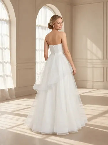 Vestido largo de novia hombros descubiertos
