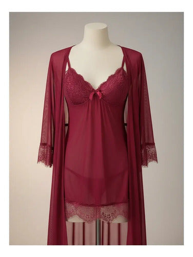 Camisón Y Bata Lencería Set De Pijama Babydolls Pj 13 Rojo Xl
