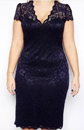 Vestido Azul De Encajes Modelo Ve 49 Azul Oscuro L