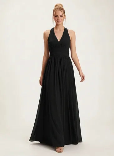 Vestido largo halter de gasa para fiesta