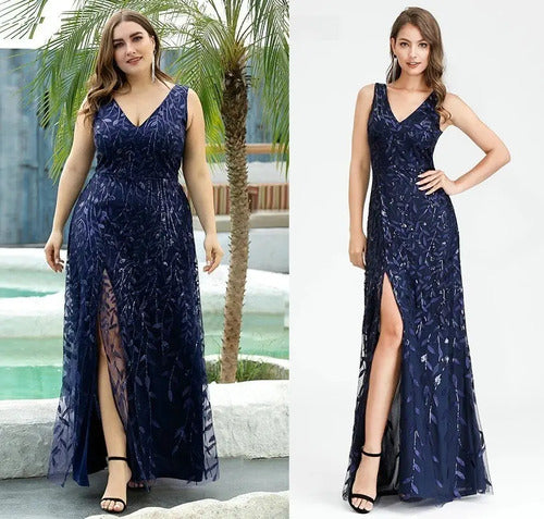 Vestido Fiesta Largo Matrimonio Azul Burdeo  Ep 166