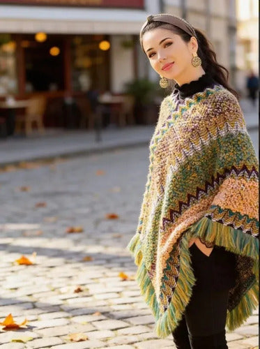 Poncho Tejido Chal De Punto Tapado Mujer