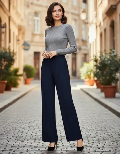 Pantalon Mujer Cintura Alta  Pt 21 Azul S