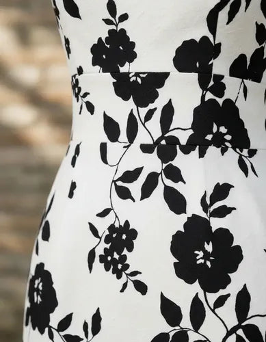 Vestido Blanco Con Flores Negros Gk 14 Blanco 6