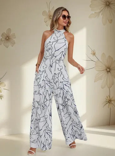 Entero Jumpsuit Mono Estampado Halter Fiesta Bolsillo El 198