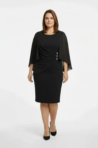 Vestido midi manga capa talla grande