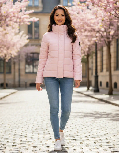 Parka Mujer Rosada Cuello Alto Rosa M
