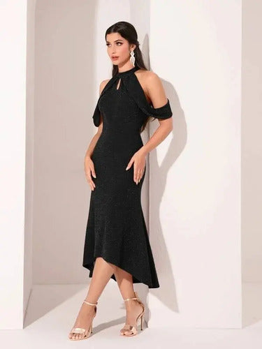 Vestido Fiesta Hombros Descubiertos Asimétrico Va 599