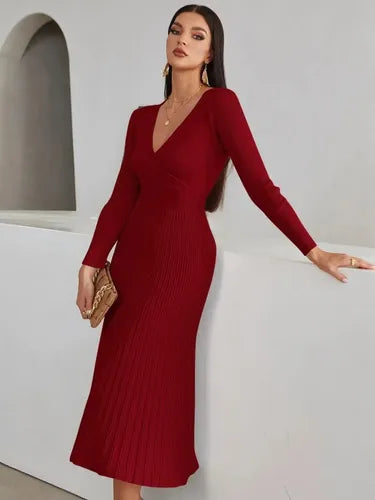 Vestido De Punto Cuello Cruzado Jersey Canalé Vt 01