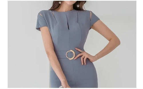 Vestido Bodycon Coctel Oficina Hq 08 Azul M