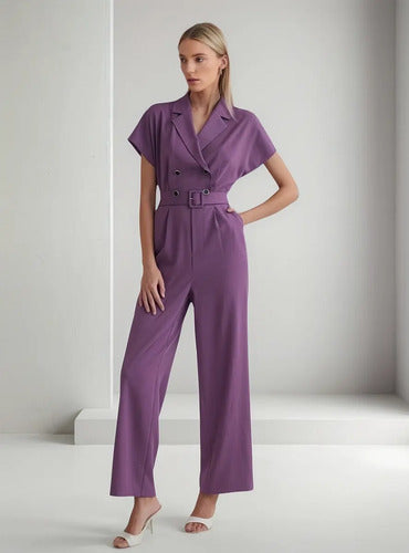Entero Jumpsuit Mono Fiesta Con Cinturón Bolsillo El 113 Violeta S