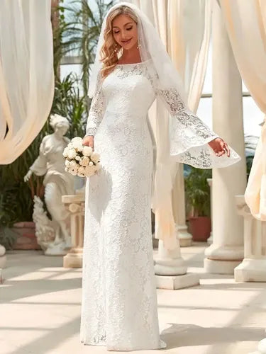 Vestido Novia Encaje Manga Con Volante Espalda Abierta Ne 24