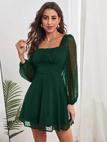 Vestido Escote Cuadrado Entallado Acampanado Va 479