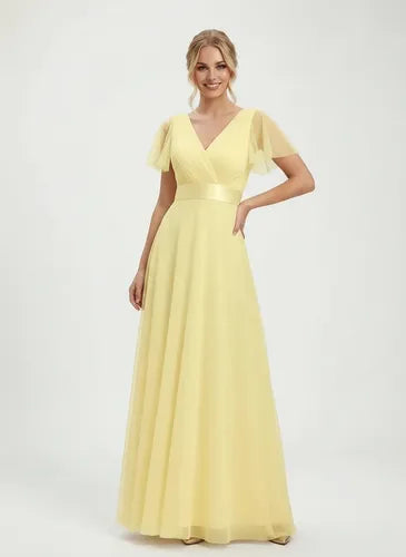 Vestido largo amarillo de tul corte imperio